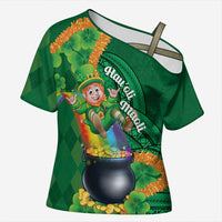 St Patrick's Day Hawaii Cross Shoulder Shirt Hauoli Maoli Funny Shaka Leprechaun LT14 Female Green - Polynesian Pride