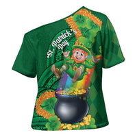 St Patrick's Day Hawaii Cross Shoulder Shirt Hauoli Maoli Funny Shaka Leprechaun LT14 - Polynesian Pride