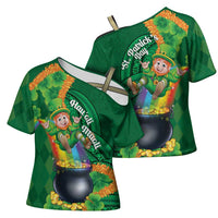 St Patrick's Day Hawaii Cross Shoulder Shirt Hauoli Maoli Funny Shaka Leprechaun LT14 - Polynesian Pride