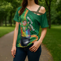 St Patrick's Day Hawaii Cross Shoulder Shirt Hauoli Maoli Funny Shaka Leprechaun LT14 - Polynesian Pride