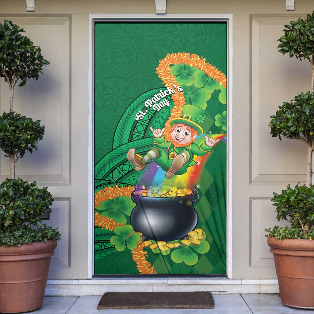 St Patrick's Day Hawaii Door Cover Hauoli Maoli Funny Shaka Leprechaun LT14 Green - Polynesian Pride