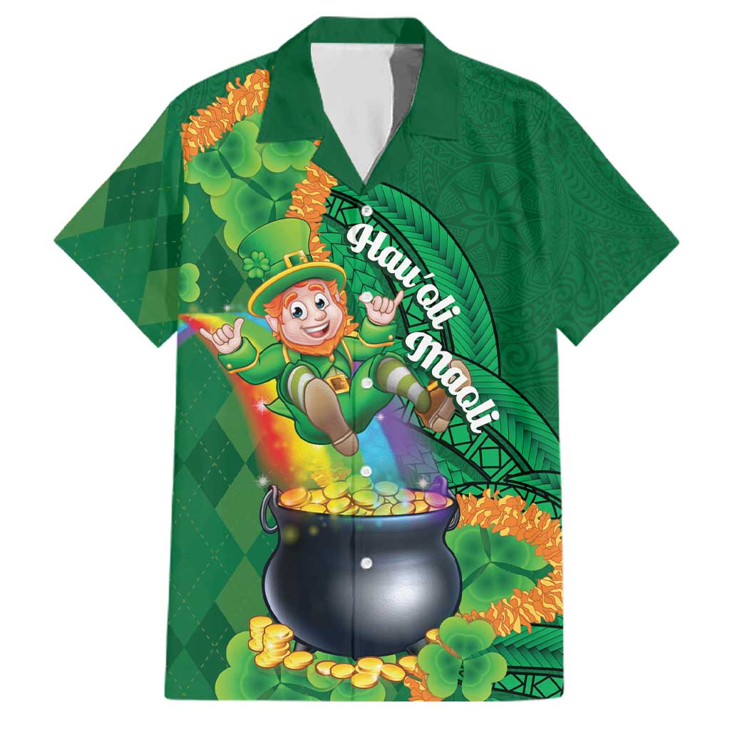 St Patrick's Day Hawaii Family Matching Off The Shoulder Long Sleeve Dress and Hawaiian Shirt Hauoli Maoli Funny Shaka Leprechaun