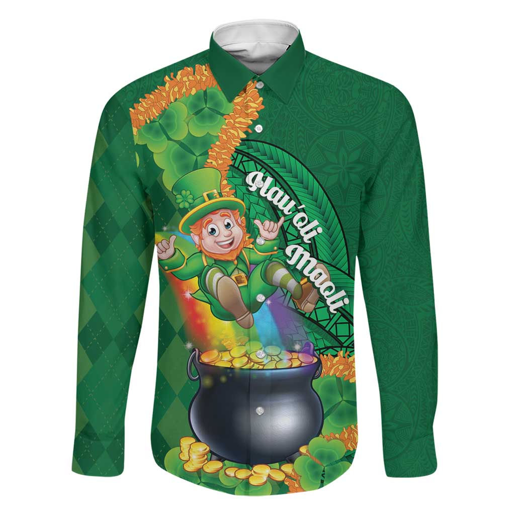 St Patrick's Day Hawaii Family Matching Off The Shoulder Long Sleeve Dress and Hawaiian Shirt Hauoli Maoli Funny Shaka Leprechaun