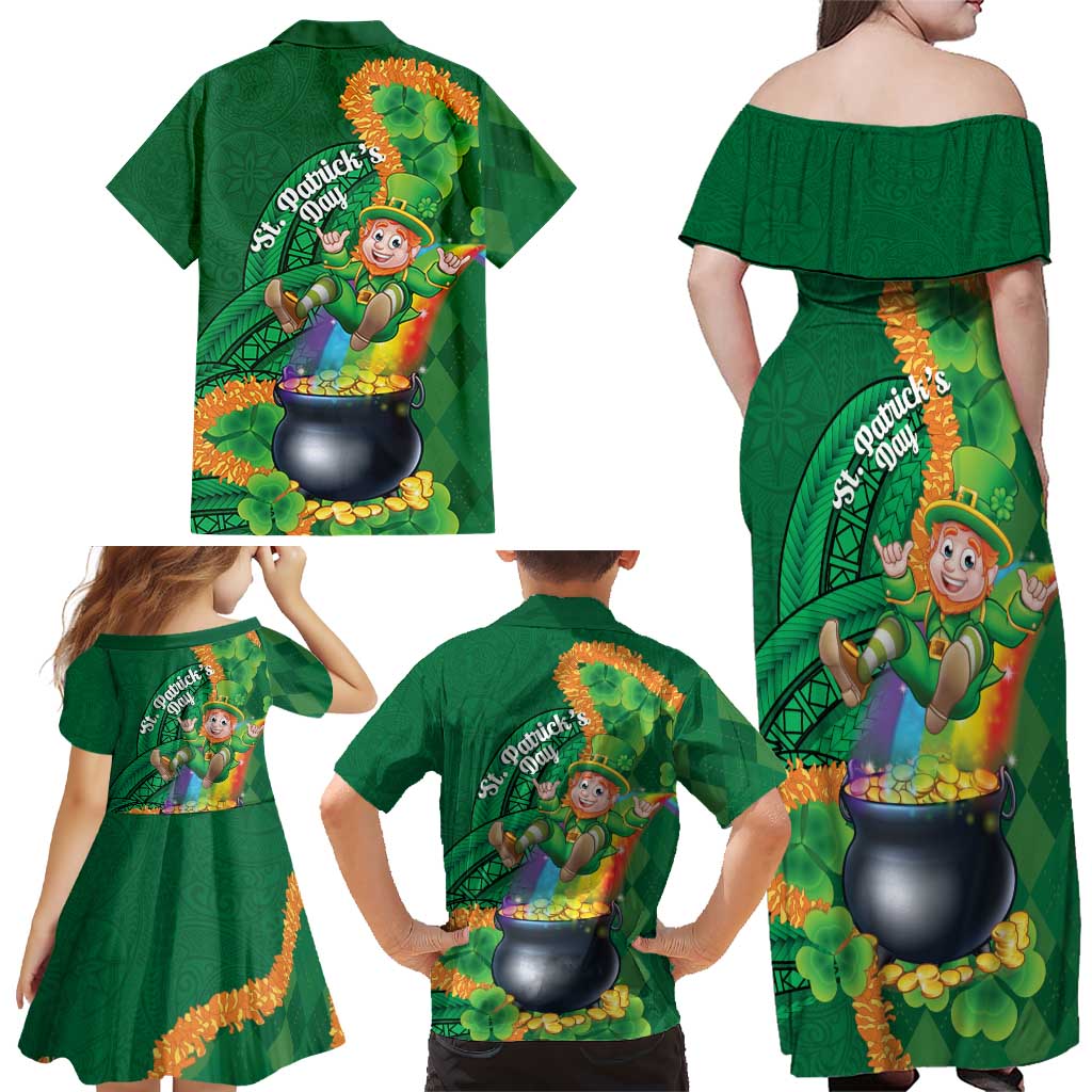 St Patrick's Day Hawaii Family Matching Off Shoulder Maxi Dress and Hawaiian Shirt Hauoli Maoli Funny Shaka Leprechaun