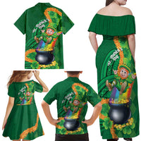 St Patrick's Day Hawaii Family Matching Off Shoulder Maxi Dress and Hawaiian Shirt Hauoli Maoli Funny Shaka Leprechaun