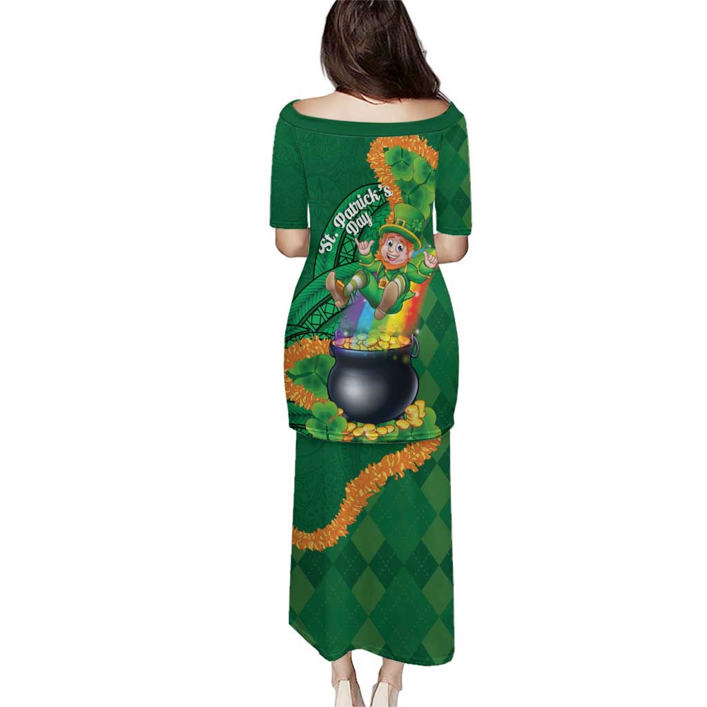 St Patrick's Day Hawaii Family Matching Puletasi and Hawaiian Shirt Hauoli Maoli Funny Shaka Leprechaun