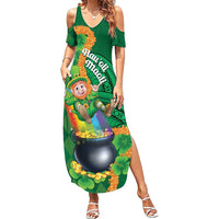 St Patrick's Day Hawaii Family Matching Summer Maxi Dress and Hawaiian Shirt Hauoli Maoli Funny Shaka Leprechaun