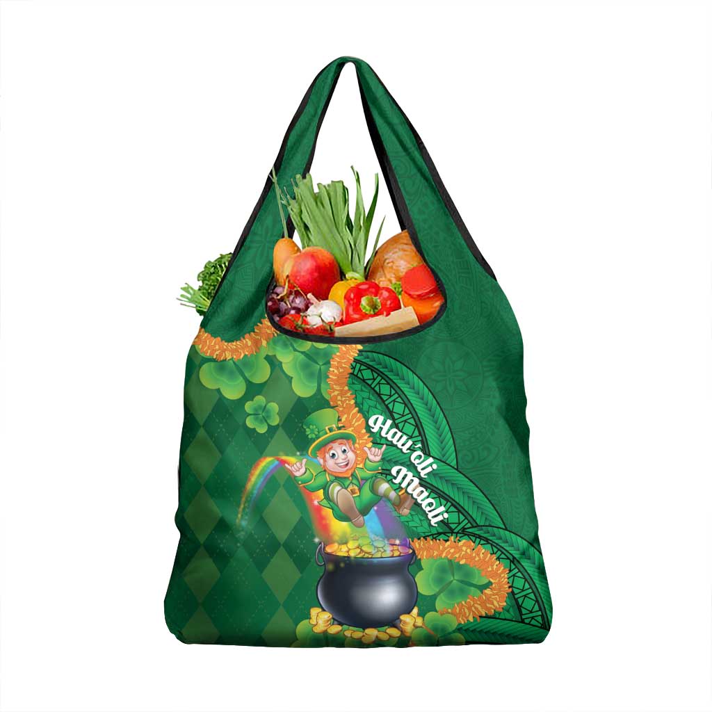 St Patrick's Day Hawaii Grocery Bag Hauoli Maoli Funny Shaka Leprechaun LT14 1-pack One Size Green - Polynesian Pride
