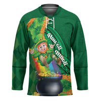 St Patrick's Day Hawaii Hockey Jersey Hauoli Maoli Funny Shaka Leprechaun LT14 Unisex Green - Polynesian Pride