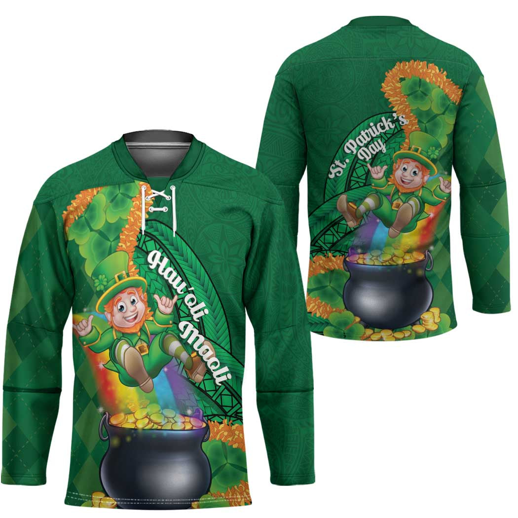 St Patrick's Day Hawaii Hockey Jersey Hauoli Maoli Funny Shaka Leprechaun LT14 - Polynesian Pride