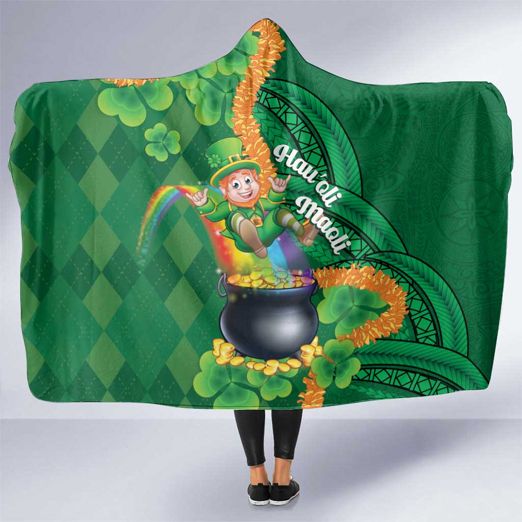 St Patrick's Day Hawaii Hooded Blanket Hauoli Maoli Funny Shaka Leprechaun LT14 One Size Green - Polynesian Pride