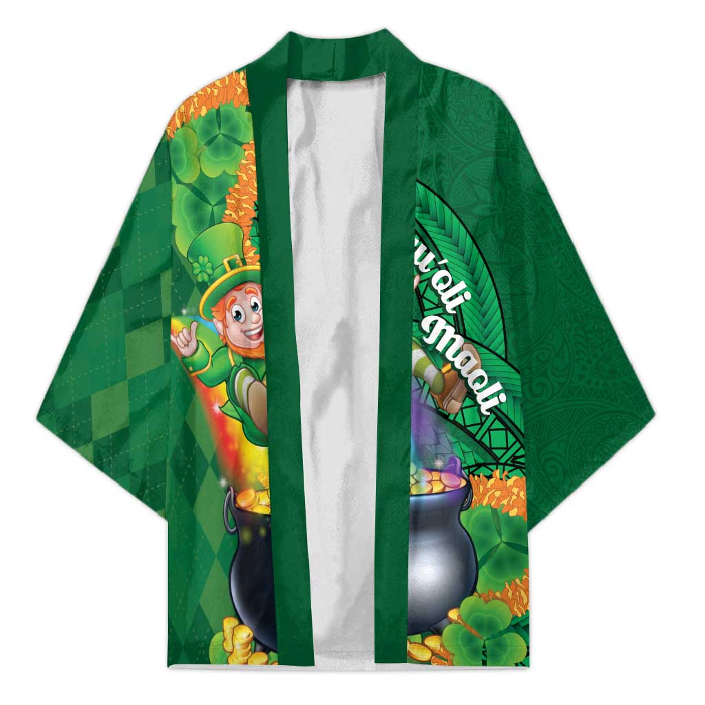 St Patrick's Day Hawaii Kimono Hauoli Maoli Funny Shaka Leprechaun LT14 Unisex Green - Polynesian Pride