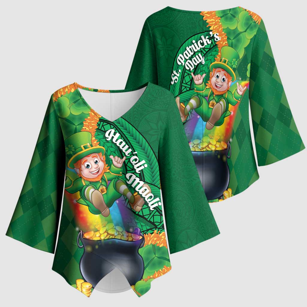 St Patrick's Day Hawaii Kimono Sleeve Blouse Hauoli Maoli Funny Shaka Leprechaun LT14 - Polynesian Pride