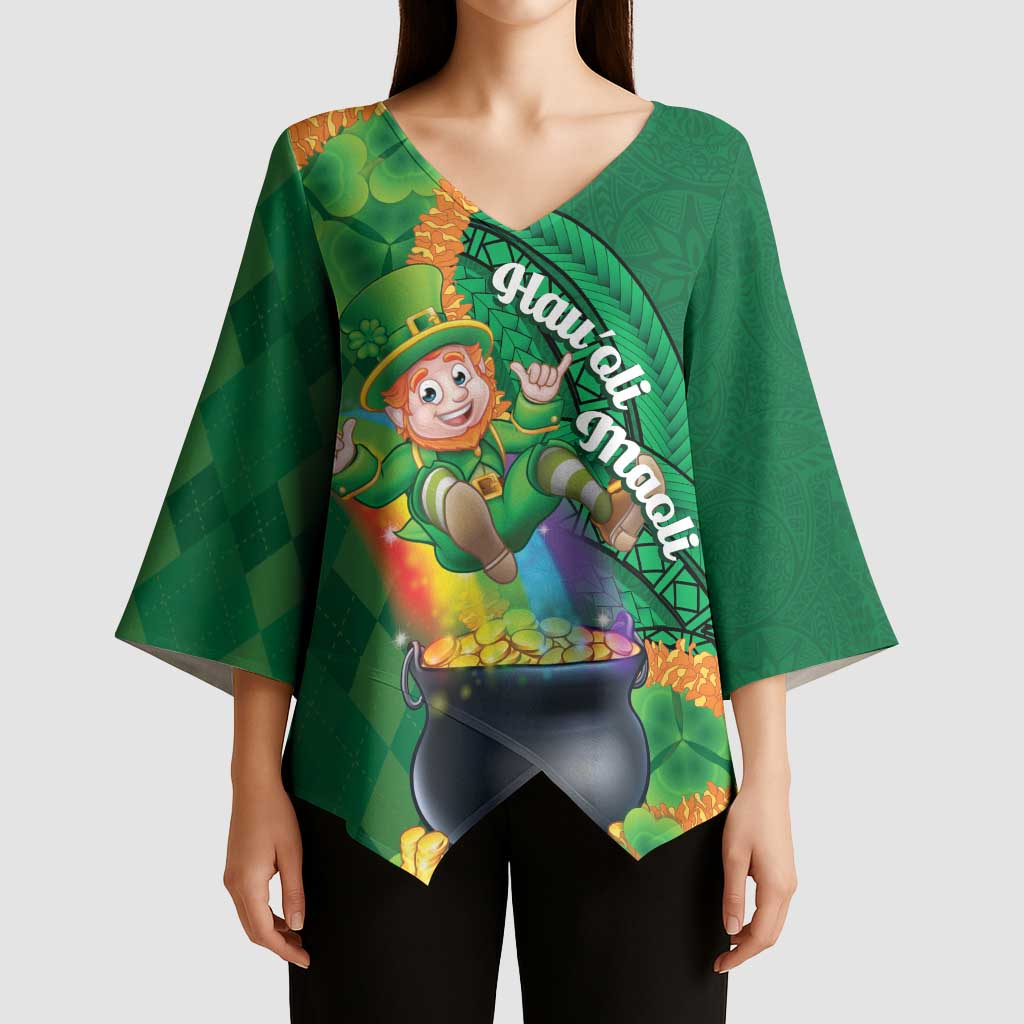 St Patrick's Day Hawaii Kimono Sleeve Blouse Hauoli Maoli Funny Shaka Leprechaun LT14 - Polynesian Pride