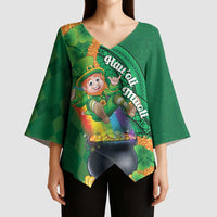 St Patrick's Day Hawaii Kimono Sleeve Blouse Hauoli Maoli Funny Shaka Leprechaun LT14 - Polynesian Pride