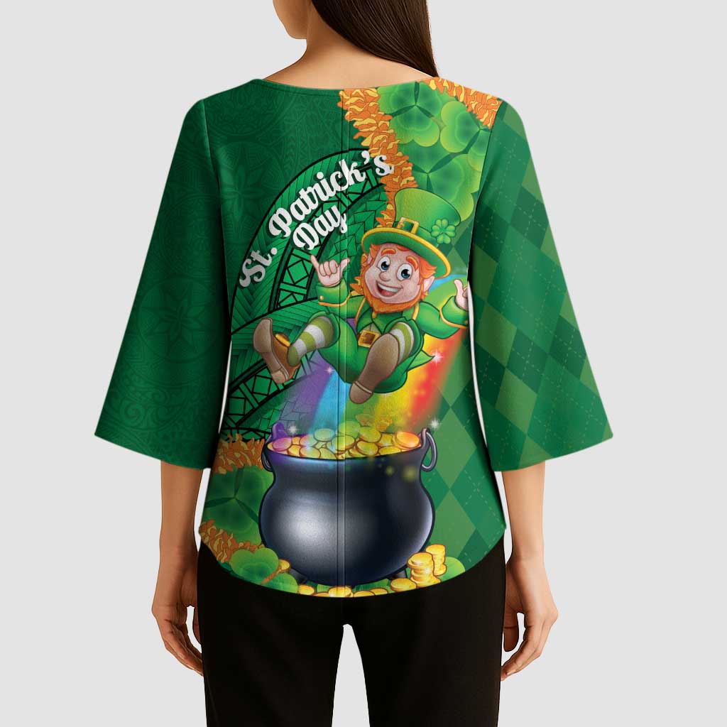 St Patrick's Day Hawaii Kimono Sleeve Blouse Hauoli Maoli Funny Shaka Leprechaun LT14 - Polynesian Pride