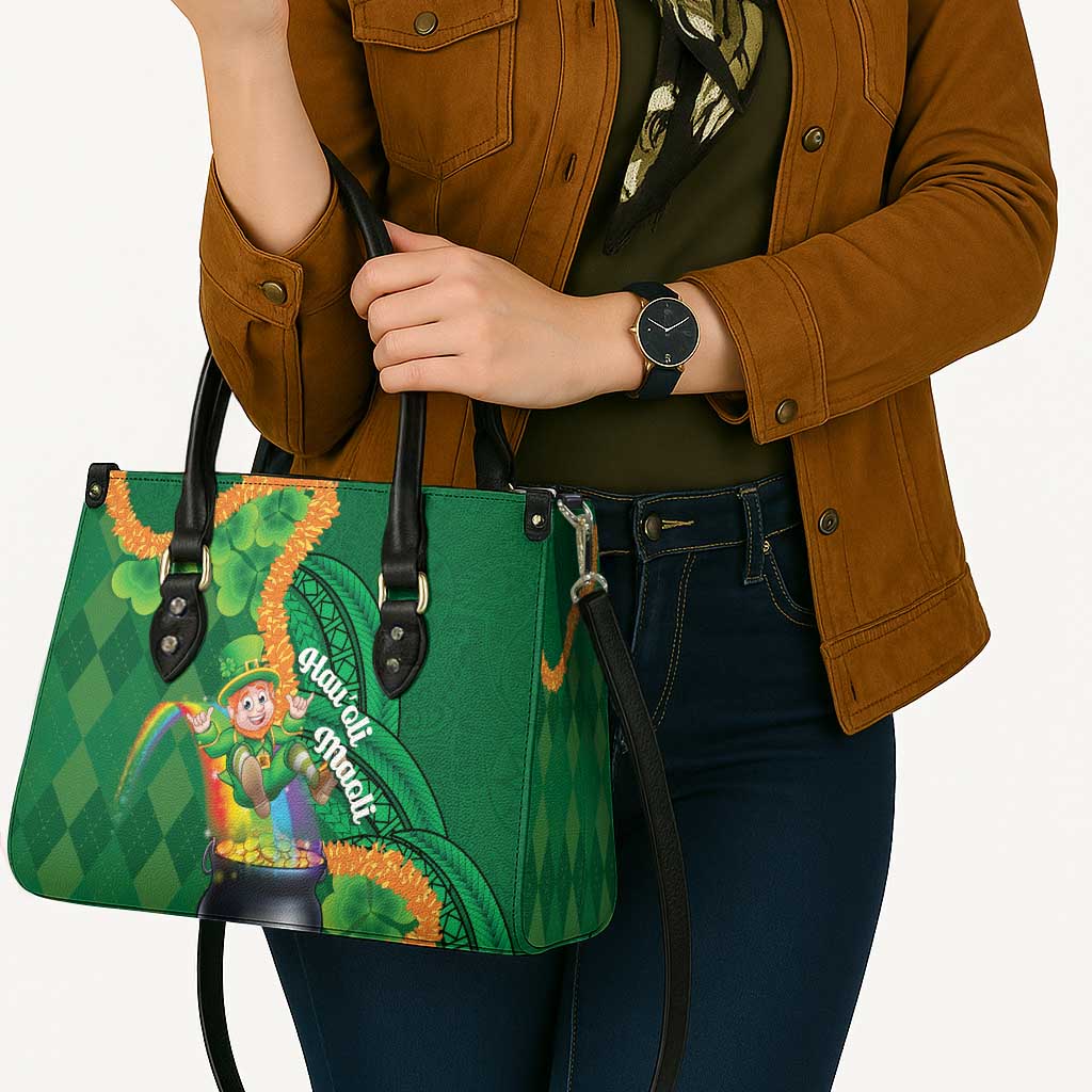 St Patrick's Day Hawaii Leather Bag Hauoli Maoli Funny Shaka Leprechaun
