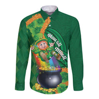 St Patrick's Day Hawaii Long Sleeve Button Shirt Hauoli Maoli Funny Shaka Leprechaun LT14 Unisex Green - Polynesian Pride