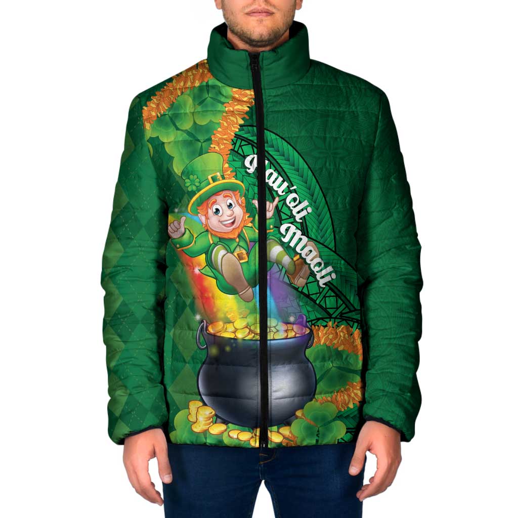 St Patrick's Day Hawaii Padded Jacket Hauoli Maoli Funny Shaka Leprechaun LT14 Men Green - Polynesian Pride