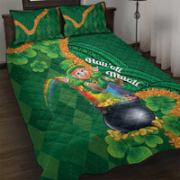 St Patrick's Day Hawaii Quilt Bed Set Hauoli Maoli Funny Shaka Leprechaun