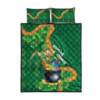 St Patrick's Day Hawaii Quilt Bed Set Hauoli Maoli Funny Shaka Leprechaun