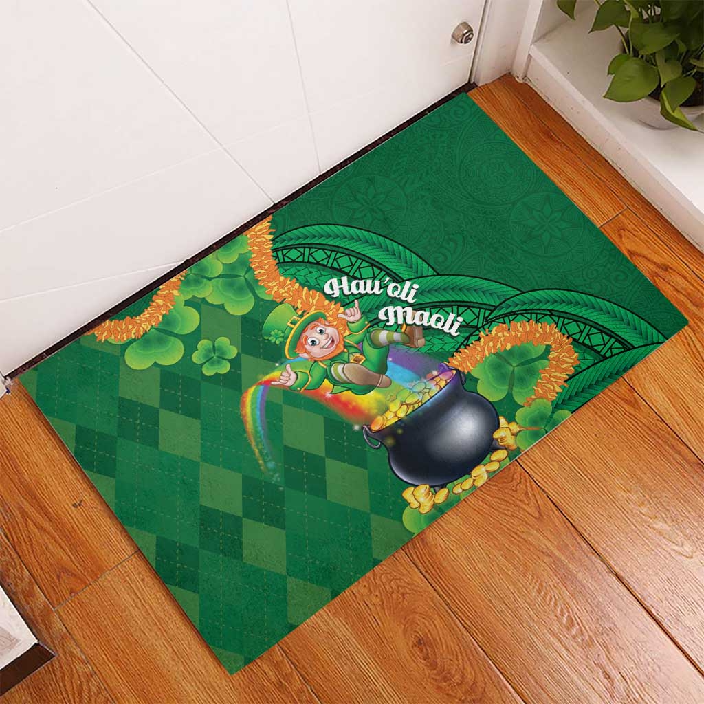 St Patrick's Day Hawaii Rubber Doormat Hauoli Maoli Funny Shaka Leprechaun LT14 - Polynesian Pride