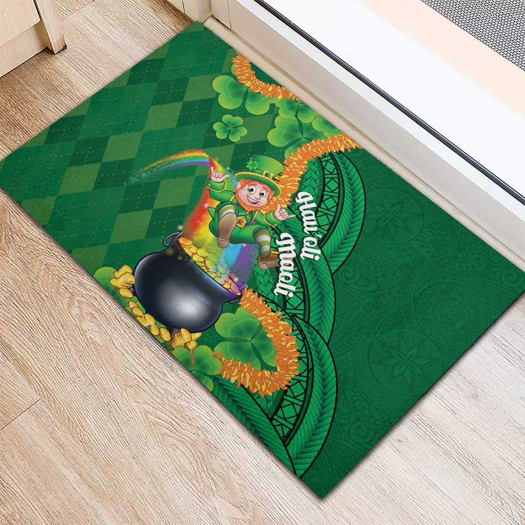 St Patrick's Day Hawaii Rubber Doormat Hauoli Maoli Funny Shaka Leprechaun LT14 - Polynesian Pride