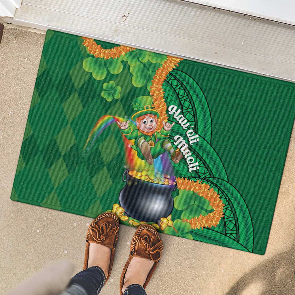 St Patrick's Day Hawaii Rubber Doormat Hauoli Maoli Funny Shaka Leprechaun LT14 - Polynesian Pride