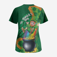 St Patrick's Day Hawaii Scrub Top Hauoli Maoli Funny Shaka Leprechaun LT14 - Polynesian Pride