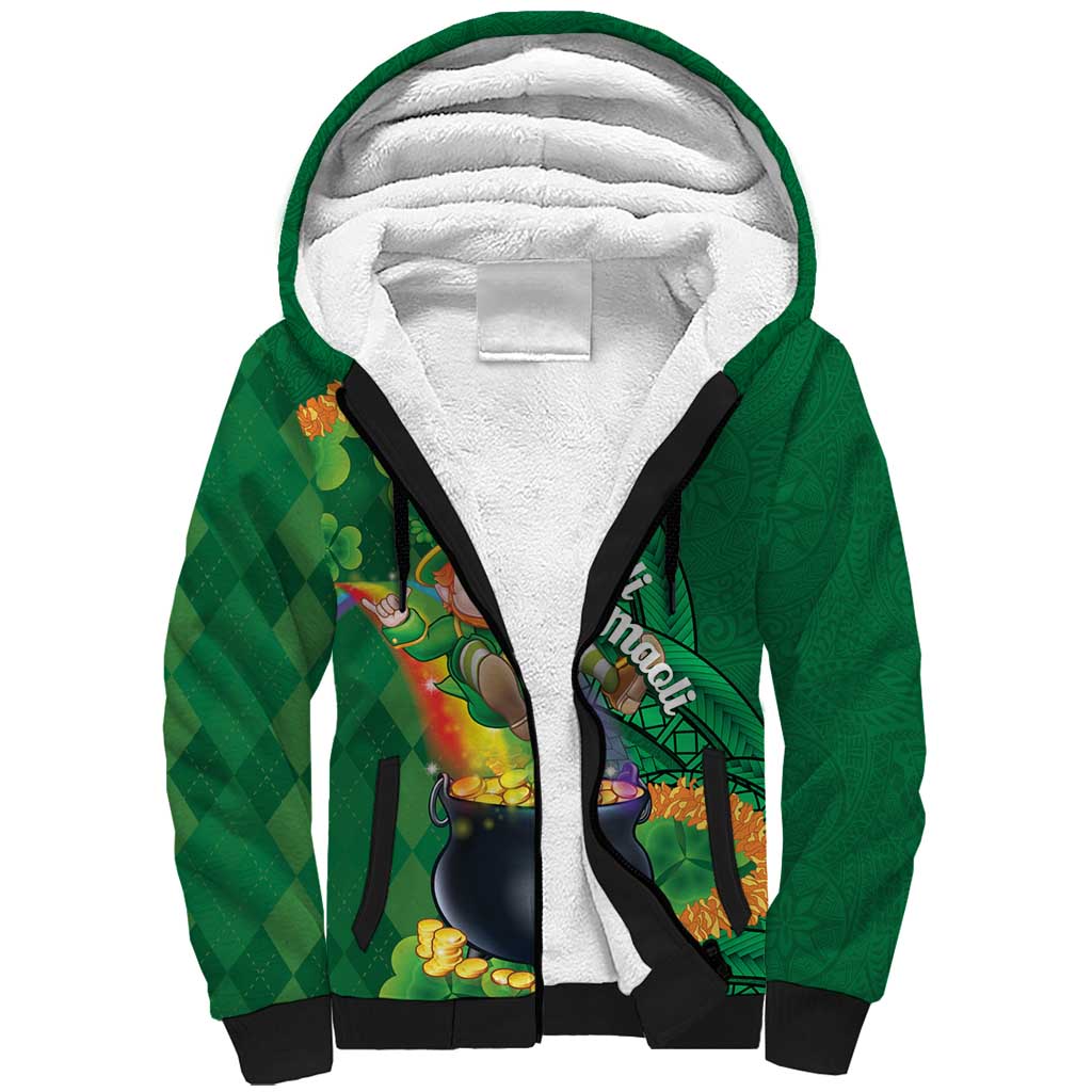 St Patrick's Day Hawaii Sherpa Hoodie Hauoli Maoli Funny Shaka Leprechaun LT14 Unisex Green - Polynesian Pride