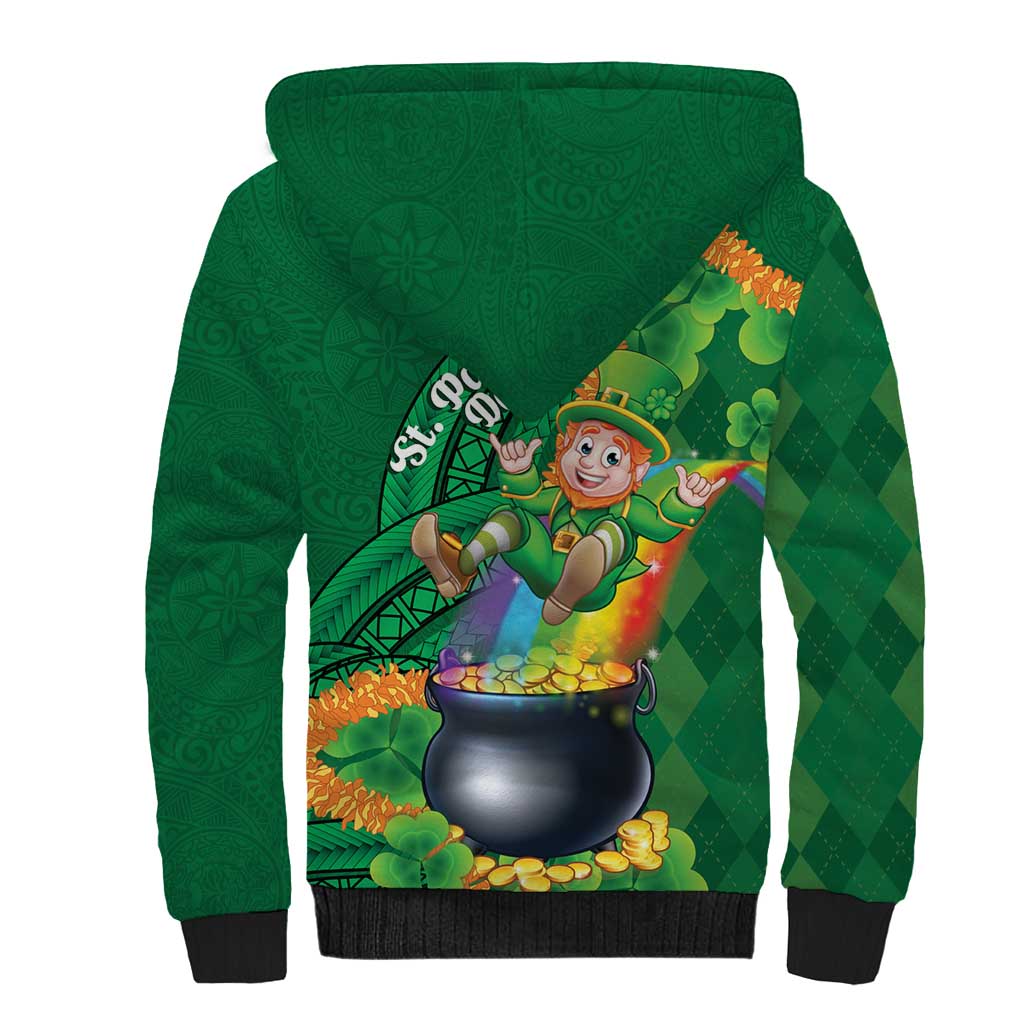 St Patrick's Day Hawaii Sherpa Hoodie Hauoli Maoli Funny Shaka Leprechaun LT14 - Polynesian Pride