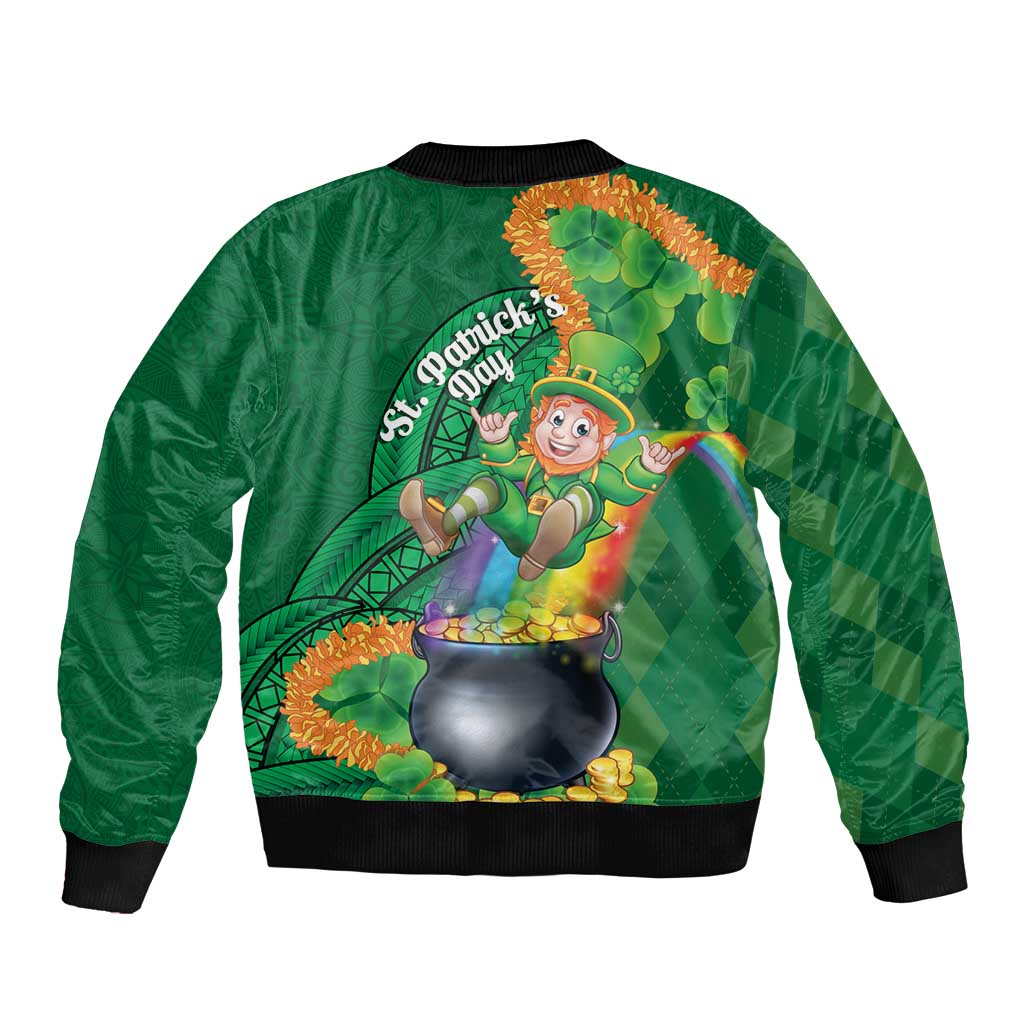 St Patrick's Day Hawaii Sleeve Zip Bomber Jacket Hauoli Maoli Funny Shaka Leprechaun LT14 - Polynesian Pride