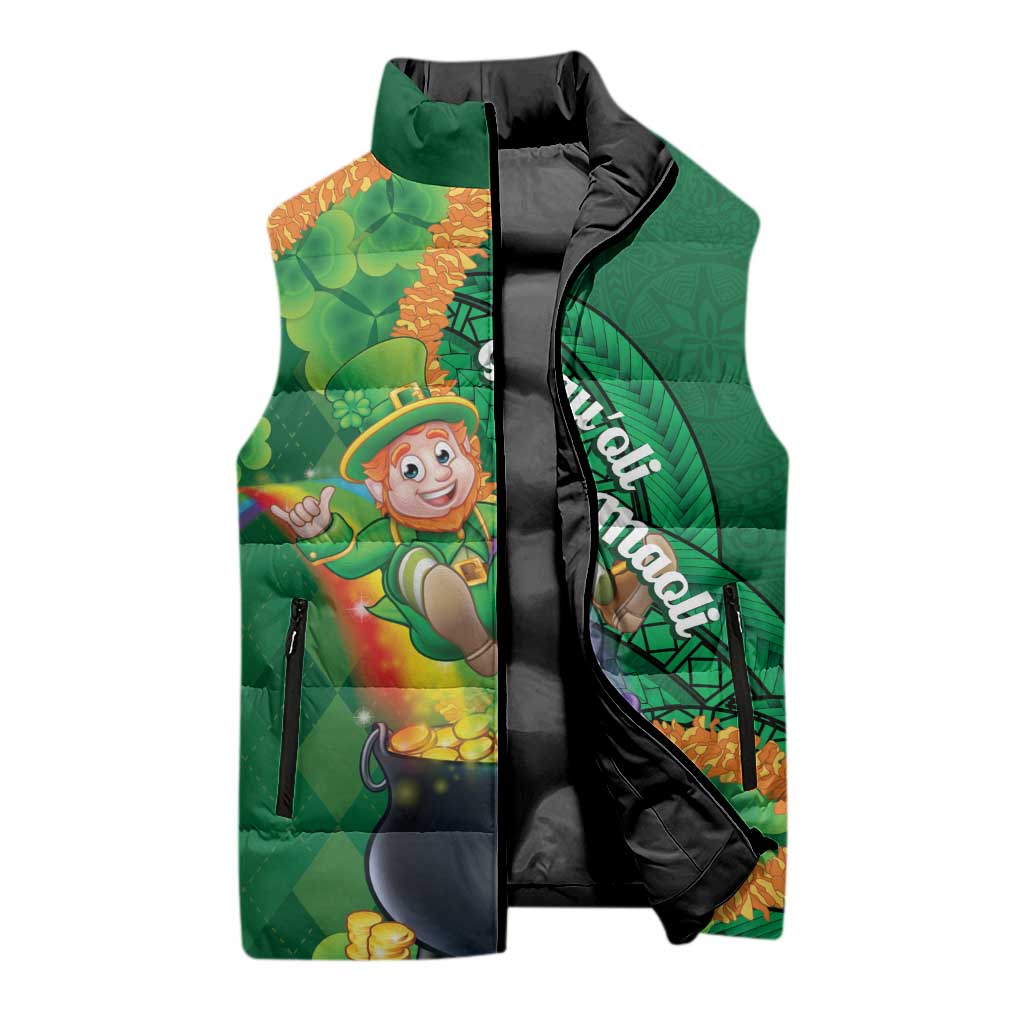 St Patrick's Day Hawaii Sleeveless Puffer Jacket Hauoli Maoli Funny Shaka Leprechaun LT14 - Polynesian Pride