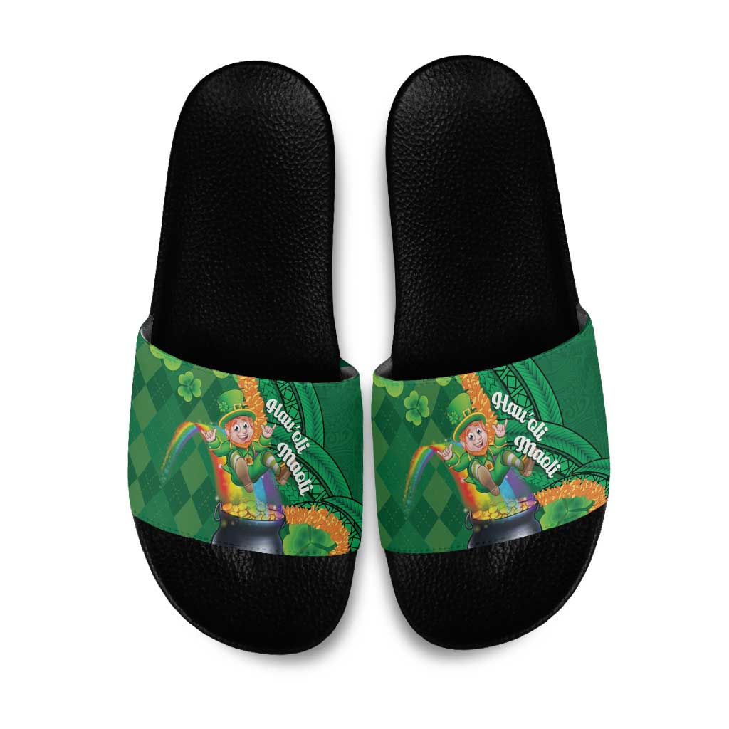St Patrick's Day Hawaii Slide Sandals Hauoli Maoli Funny Shaka Leprechaun LT14 Green - Polynesian Pride