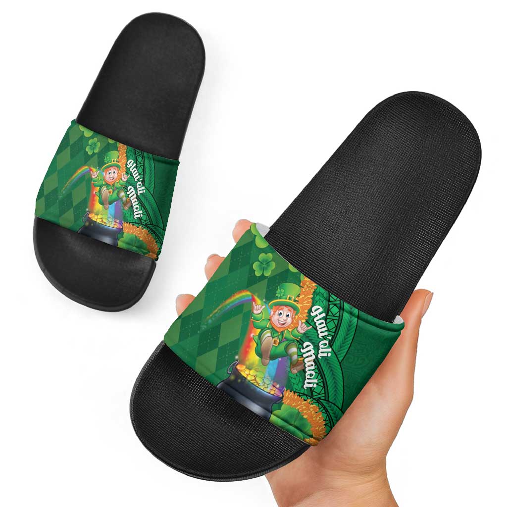St Patrick's Day Hawaii Slide Sandals Hauoli Maoli Funny Shaka Leprechaun LT14 - Polynesian Pride