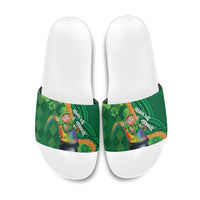St Patrick's Day Hawaii Slide Sandals Hauoli Maoli Funny Shaka Leprechaun LT14 Green - Polynesian Pride