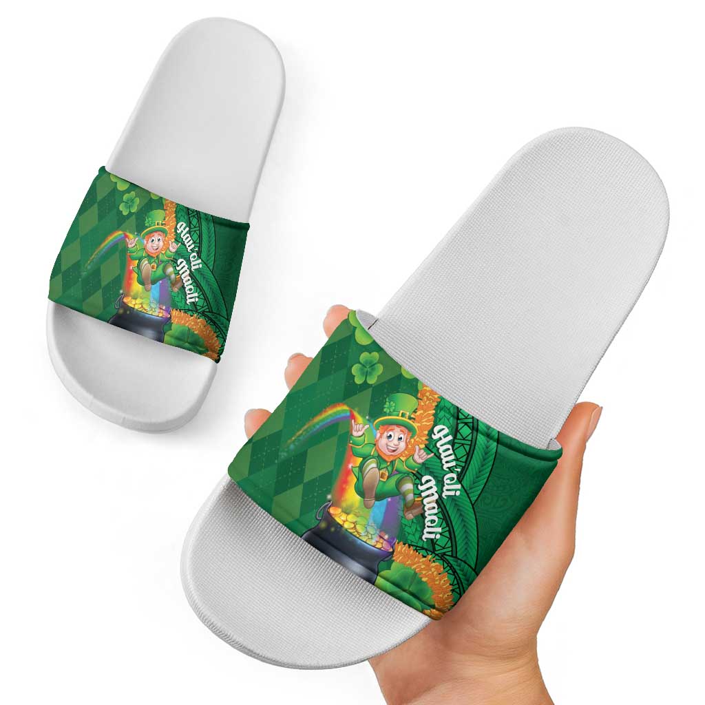 St Patrick's Day Hawaii Slide Sandals Hauoli Maoli Funny Shaka Leprechaun LT14 - Polynesian Pride