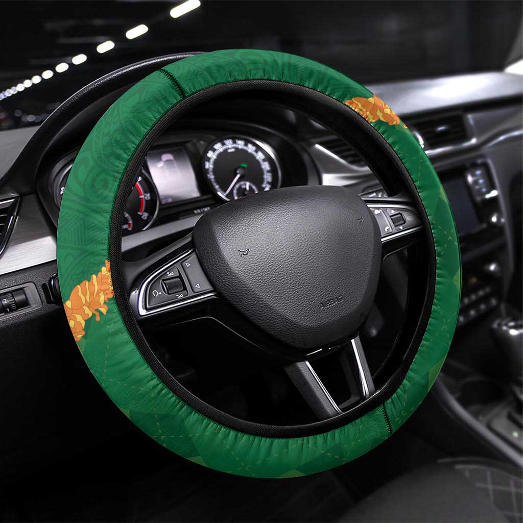 St Patrick's Day Hawaii Steering Wheel Cover Hauoli Maoli Funny Shaka Leprechaun LT14 Universal Fit Green - Polynesian Pride