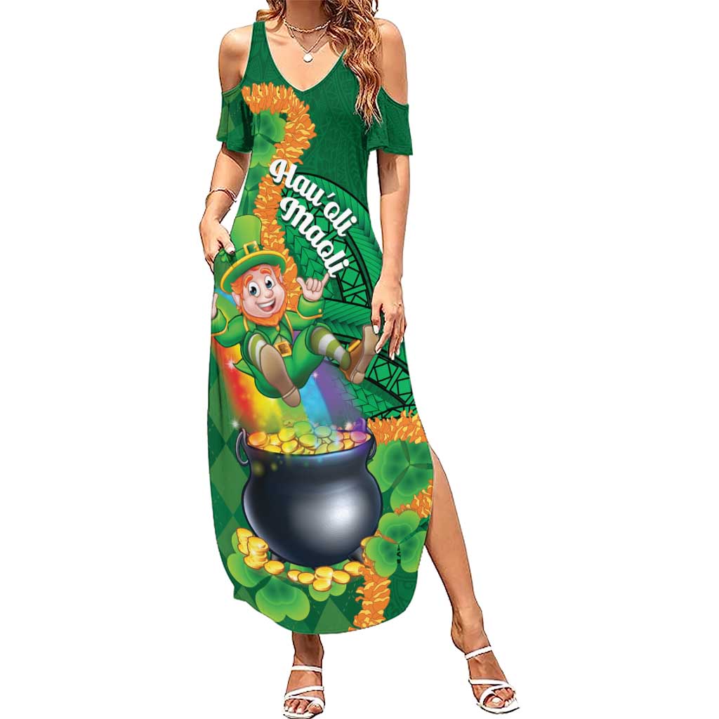 St Patrick's Day Hawaii Summer Maxi Dress Hauoli Maoli Funny Shaka Leprechaun LT14 Women Green - Polynesian Pride