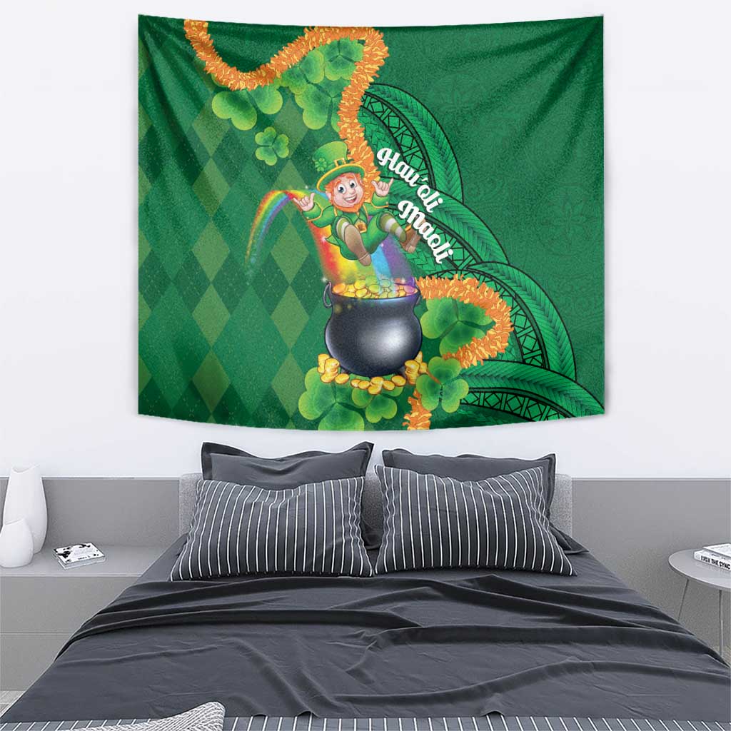 St Patrick's Day Hawaii Tapestry Hauoli Maoli Funny Shaka Leprechaun