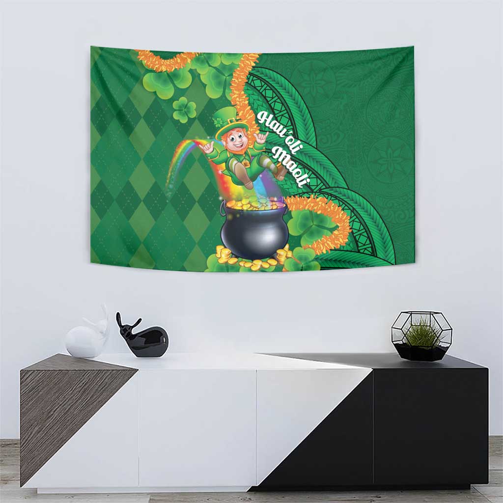 St Patrick's Day Hawaii Tapestry Hauoli Maoli Funny Shaka Leprechaun
