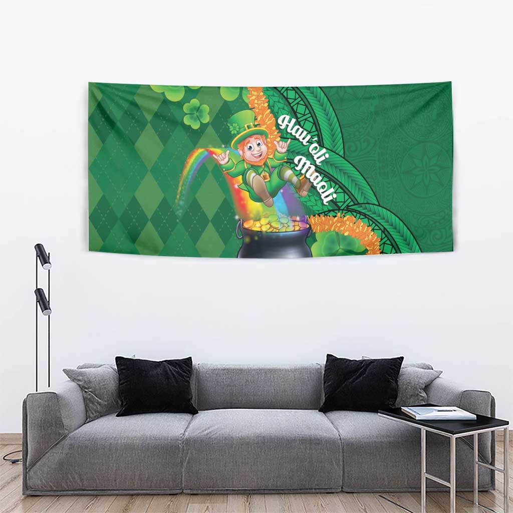 St Patrick's Day Hawaii Tapestry Hauoli Maoli Funny Shaka Leprechaun