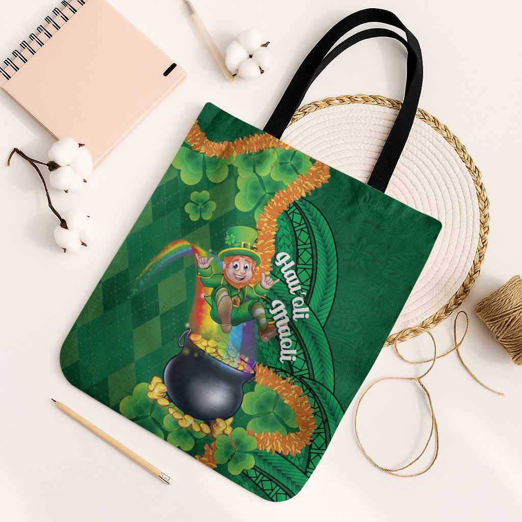 St Patrick's Day Hawaii Tote Bag Hauoli Maoli Funny Shaka Leprechaun LT14 Black Strap One Size Green - Polynesian Pride