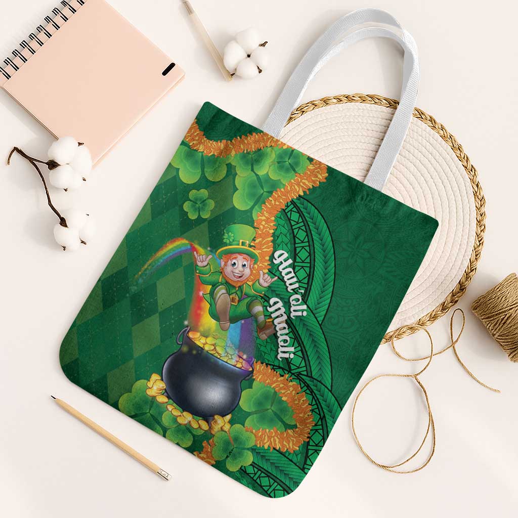 St Patrick's Day Hawaii Tote Bag Hauoli Maoli Funny Shaka Leprechaun LT14 White Strap One Size Green - Polynesian Pride