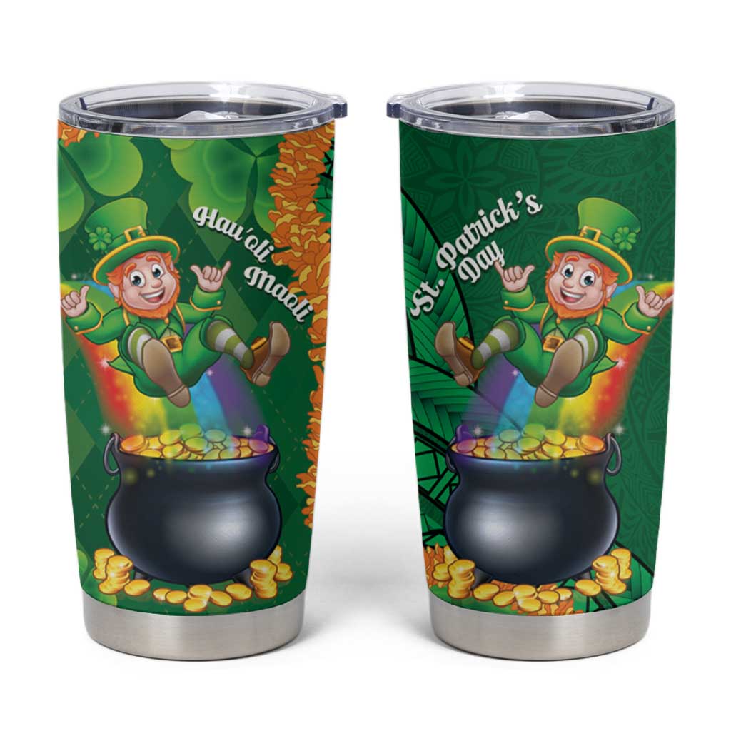 St Patrick's Day Hawaii Tumbler Cup Hauoli Maoli Funny Shaka Leprechaun LT14 Green - Polynesian Pride