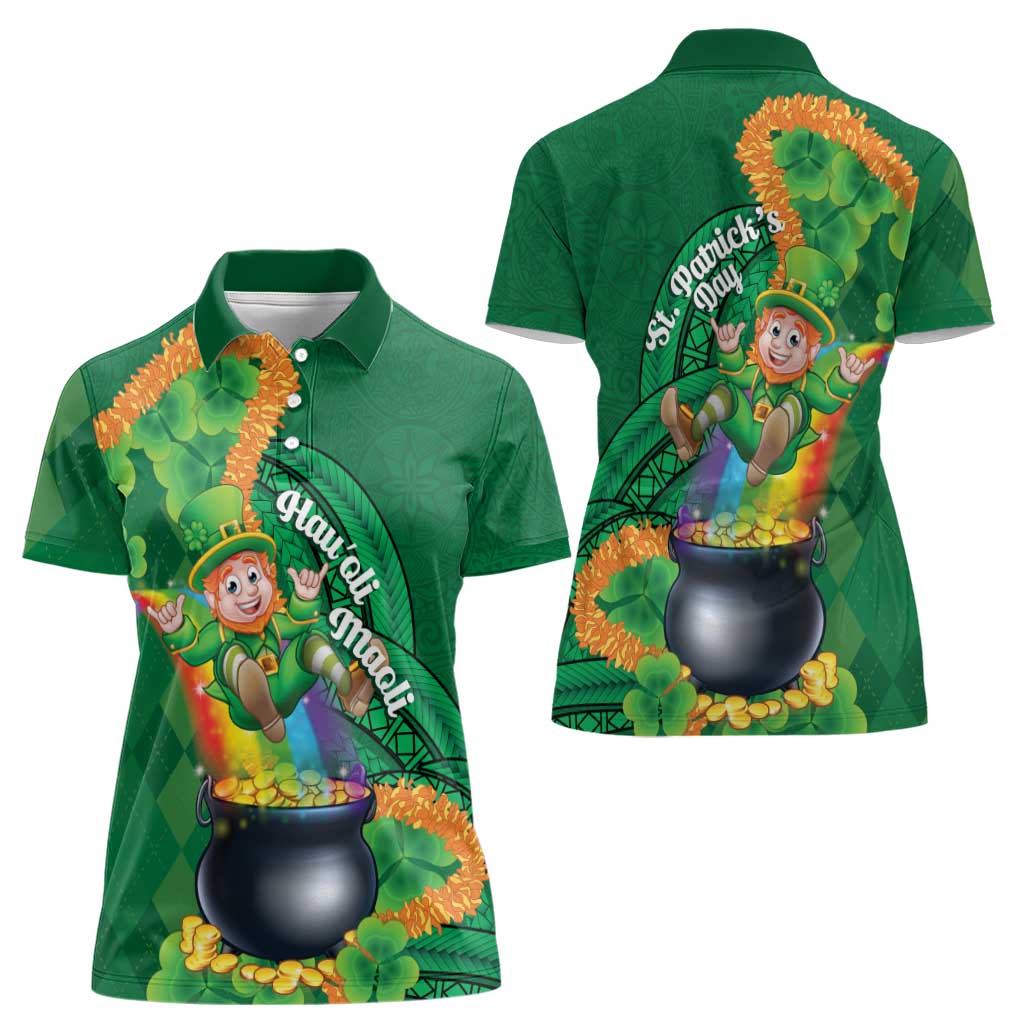 St Patrick's Day Hawaii Women Polo Shirt Hauoli Maoli Funny Shaka Leprechaun LT14 - Polynesian Pride