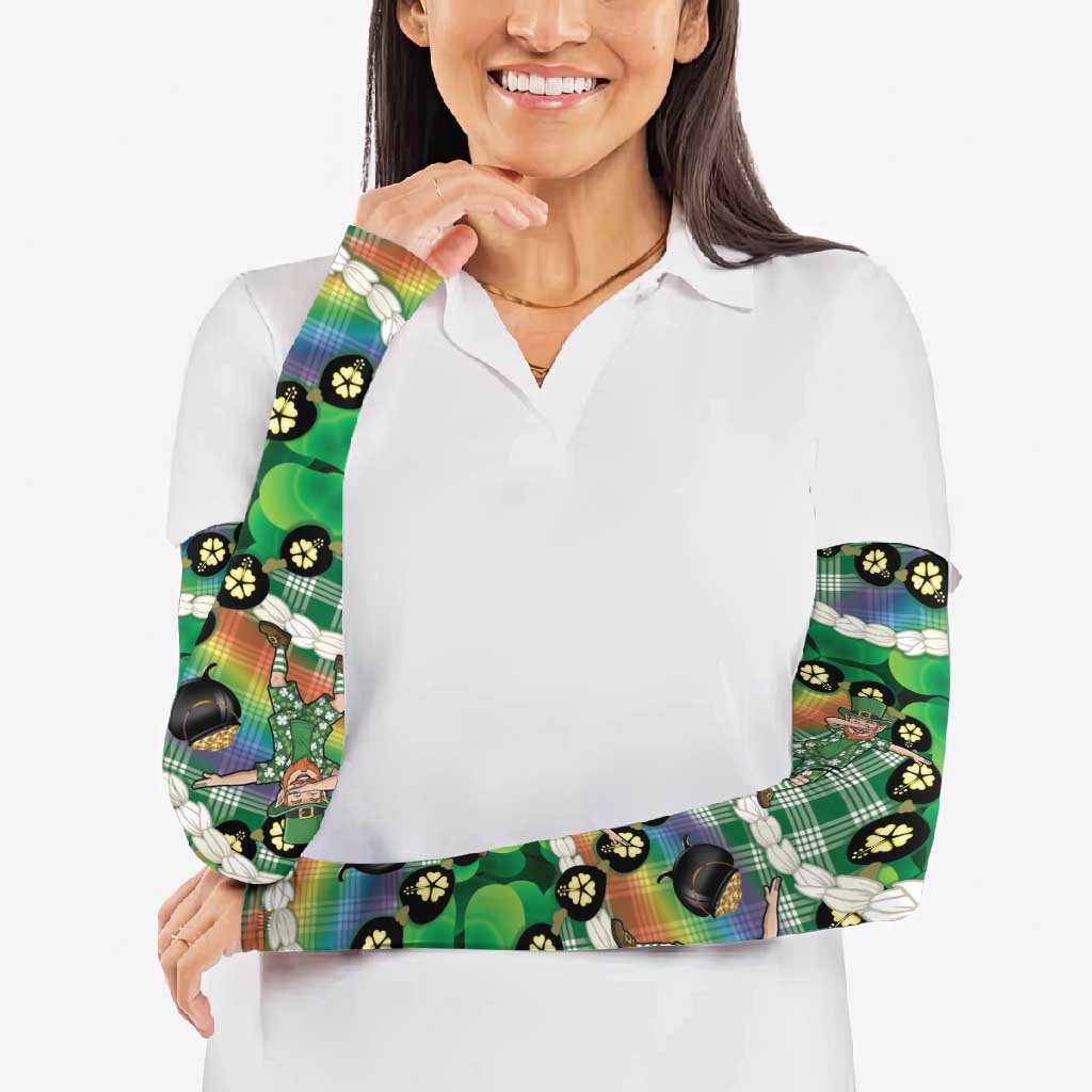 St Patrick's Day Palaka Hawaii Arm Sleeves Kukui Nut Pikake Lei Shamrock Dabbing Leprechaun LT14 - Polynesian Pride