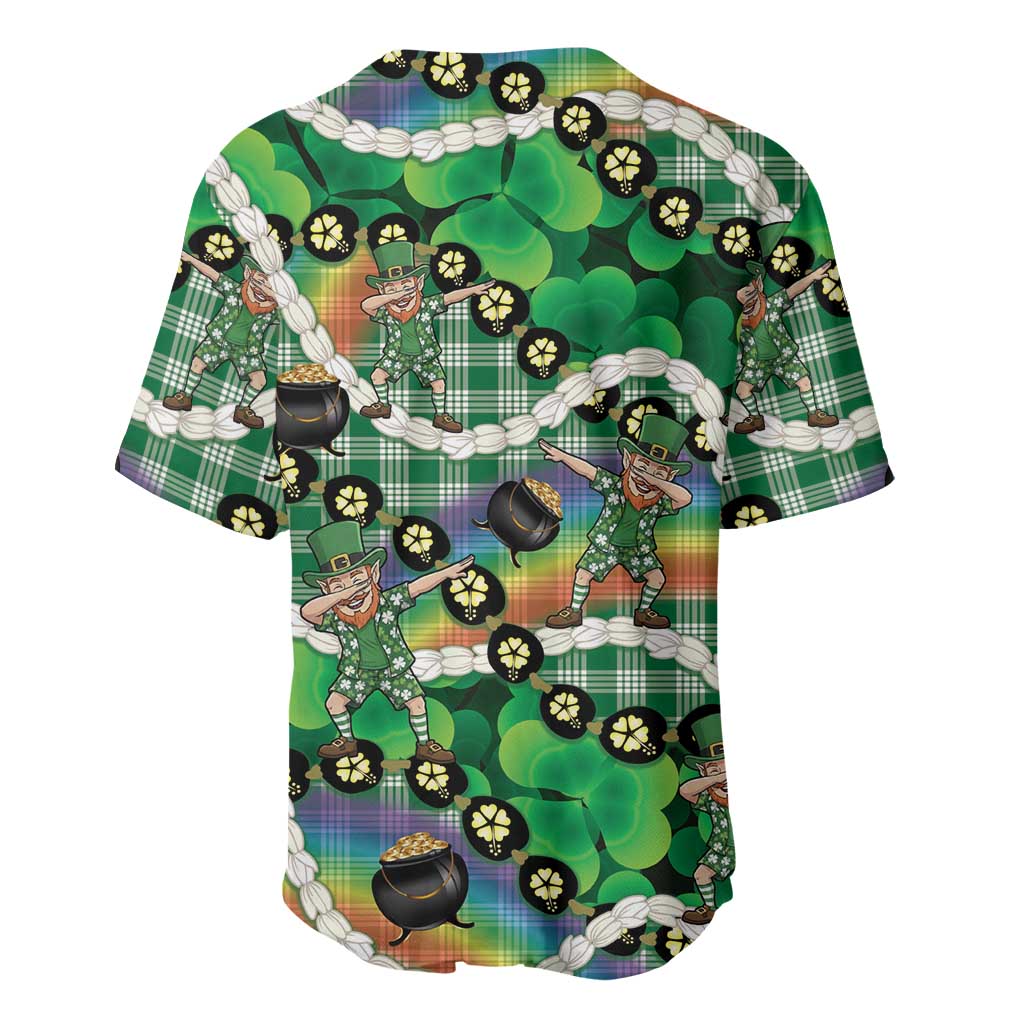St Patrick's Day Palaka Hawaii Baseball Jersey Kukui Nut Pikake Lei Shamrock Dabbing Leprechaun LT14 - Polynesian Pride