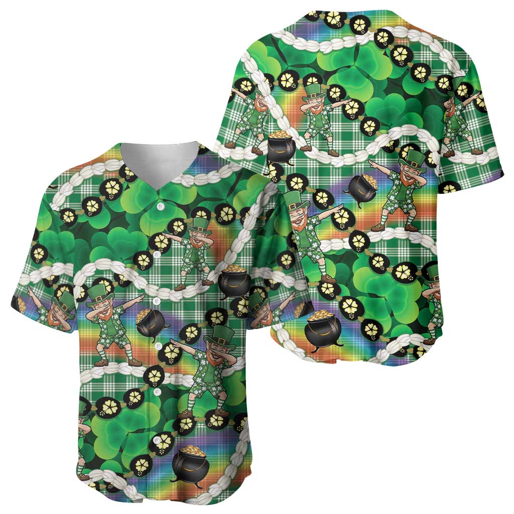 St Patrick's Day Palaka Hawaii Baseball Jersey Kukui Nut Pikake Lei Shamrock Dabbing Leprechaun LT14 - Polynesian Pride