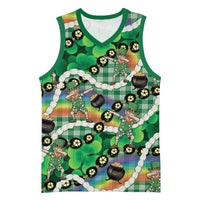 St Patrick's Day Palaka Hawaii Basketball Jersey Kukui Nut Pikake Lei Shamrock Dabbing Leprechaun LT14 Unisex Green - Polynesian Pride